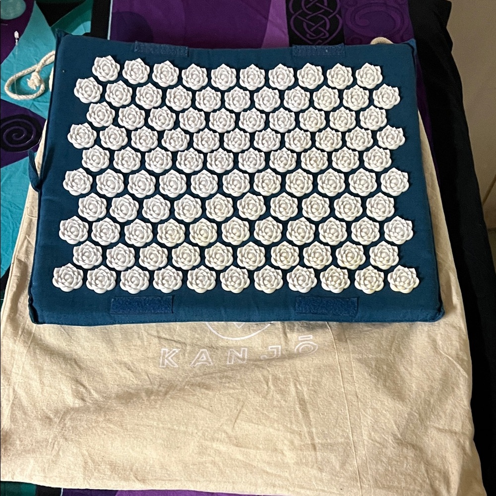 Blue Acupressure Mat with White Flowers